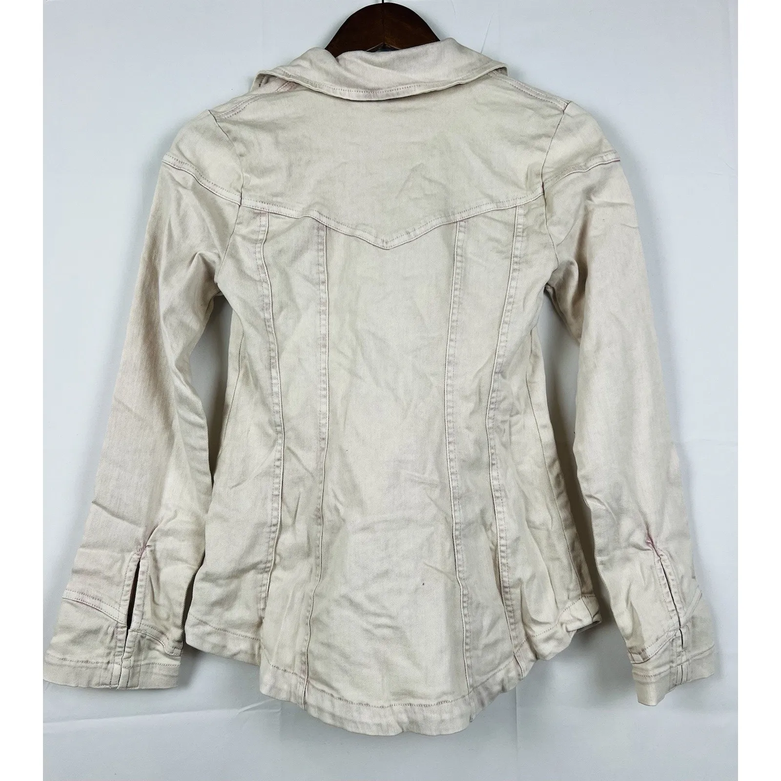 Free People Women’s Denim Light Pink Wash Snap Front Shaped Western Jacket Sz S - Image 14