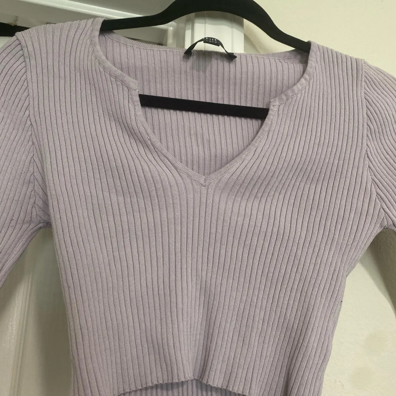 Lavender Ribbed Long Sleeve Cropped Shirt Size M - Image 2