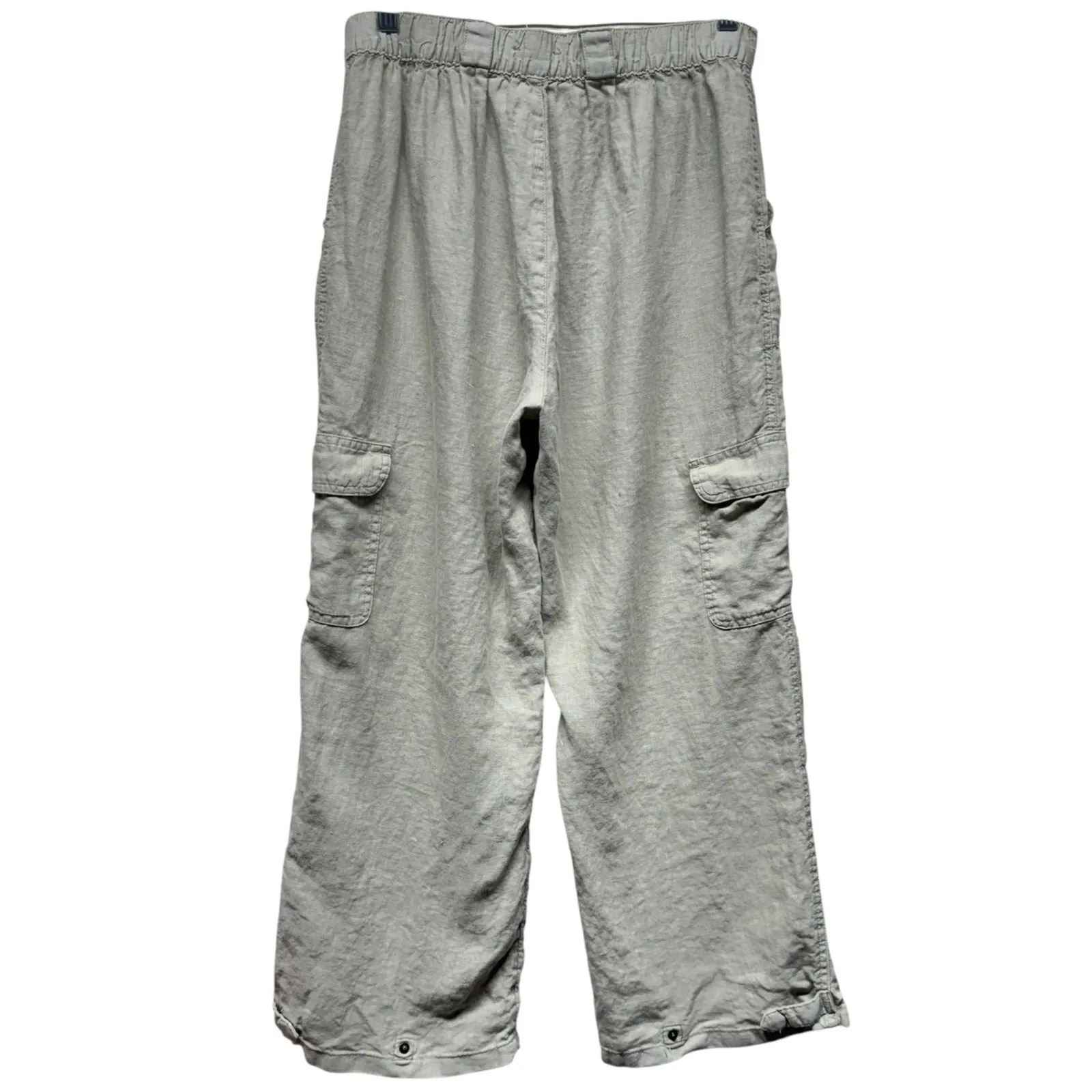 Nicole Miller Sz M Beige 100%‎ Linen Cargo Pants Utility Wide Leg Elastic Waist - Image 2