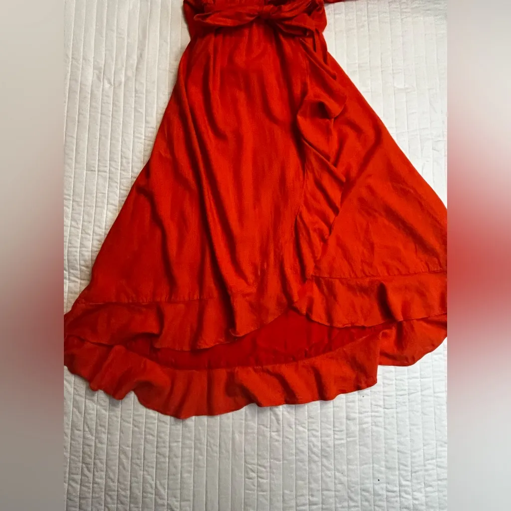 Lulus Bright Expression Orange Faux-Wrap Ruffled Midi Dress - Image 10
