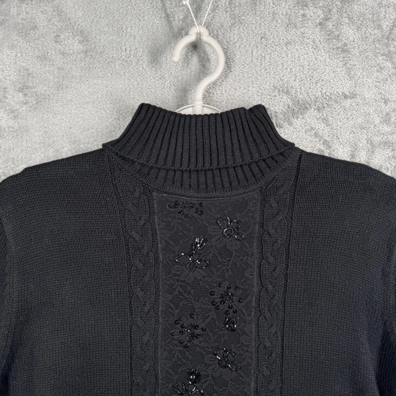 Kathie Lee Sweater M Black Beaded Turtleneck Short Sleeve Goth Grunge Vintage 90 - Image 4
