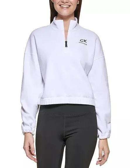 Calvin Klein Performance 1/4 Zip Cropped Pullover White Large - Image 2