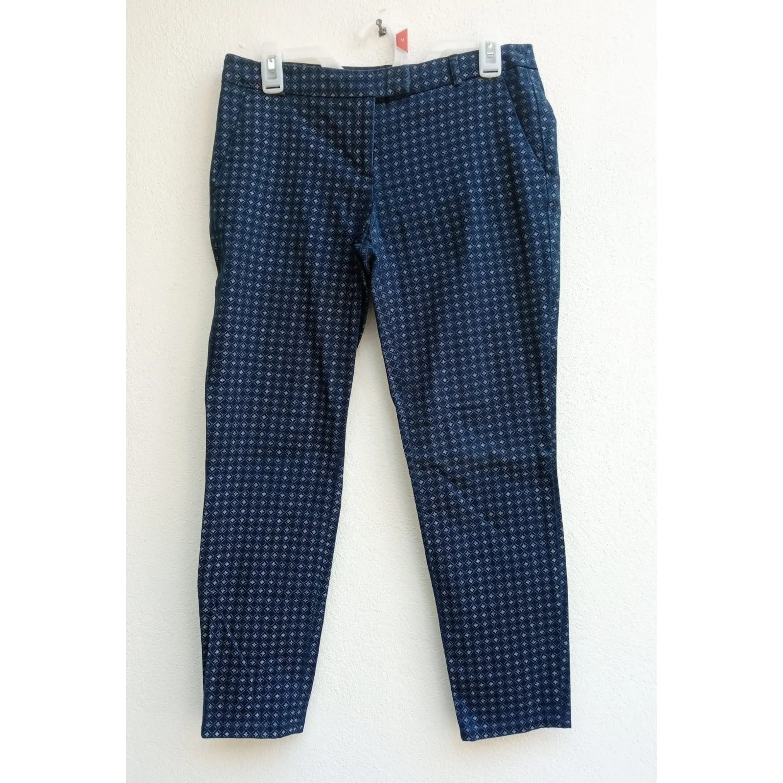 Kenar Women's Pants Navy Blue Squares Stretch Cropped Trousers Size 4 - Image 2