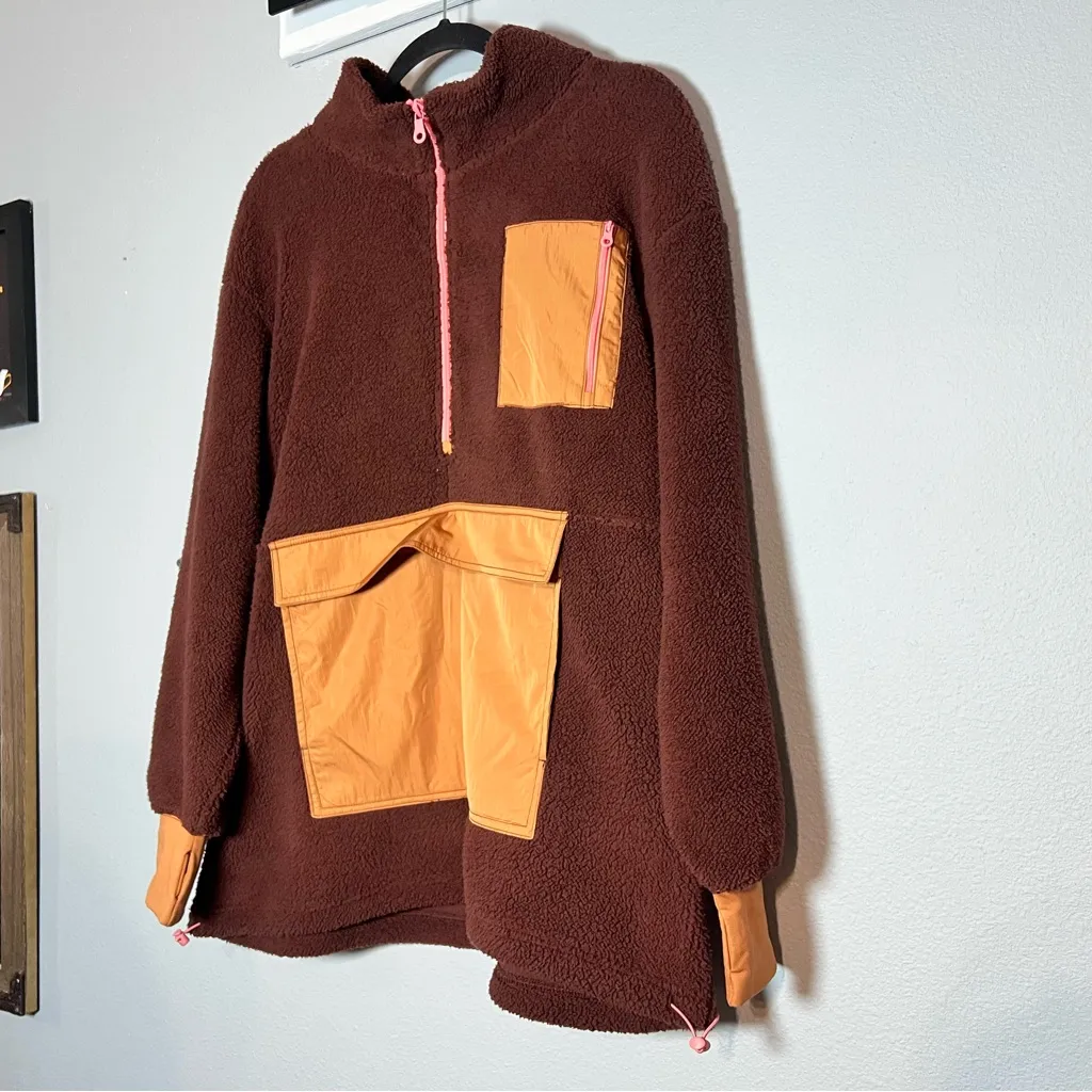 Offline by Aerie Cozy Brown Oversized Sherpa 1/2 Zip Pullover Fleece Sweatshirt - Image 4