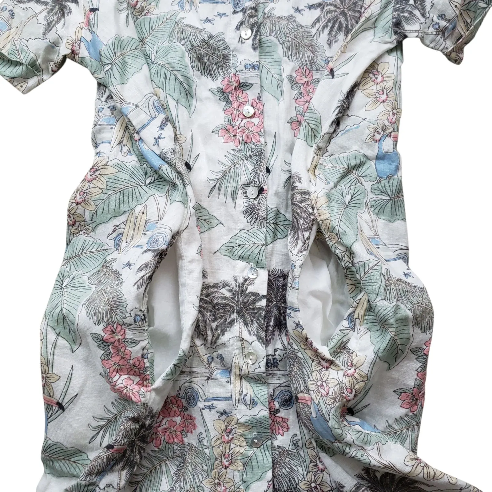 Rachel Zoe 100% Linen Mini Dress Womens Large Floral Button Front Tropical - Image 5