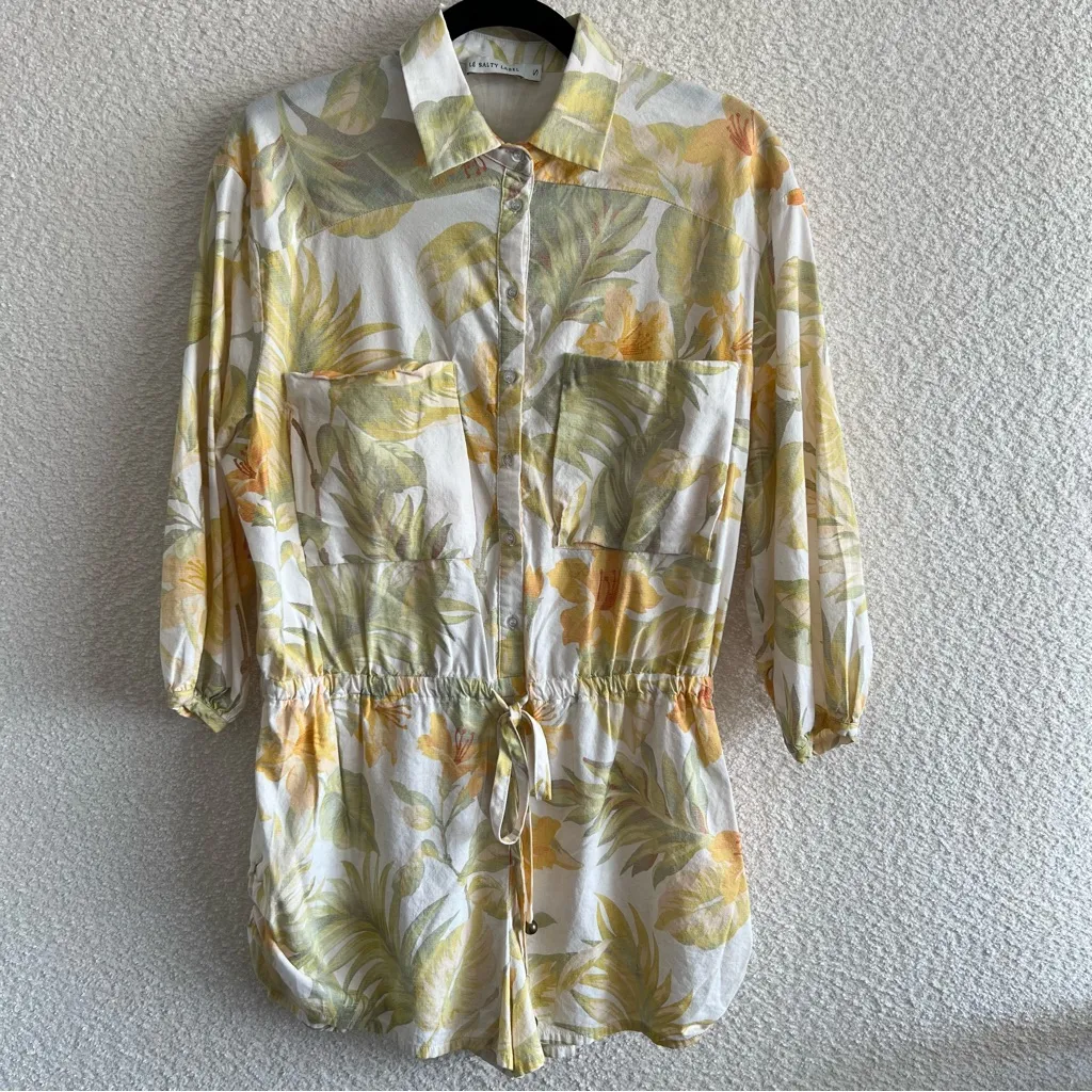 Le Salty Label NWOT Women’s Jerry White‎ Citrus Floral Romper Size Small White - Image 8