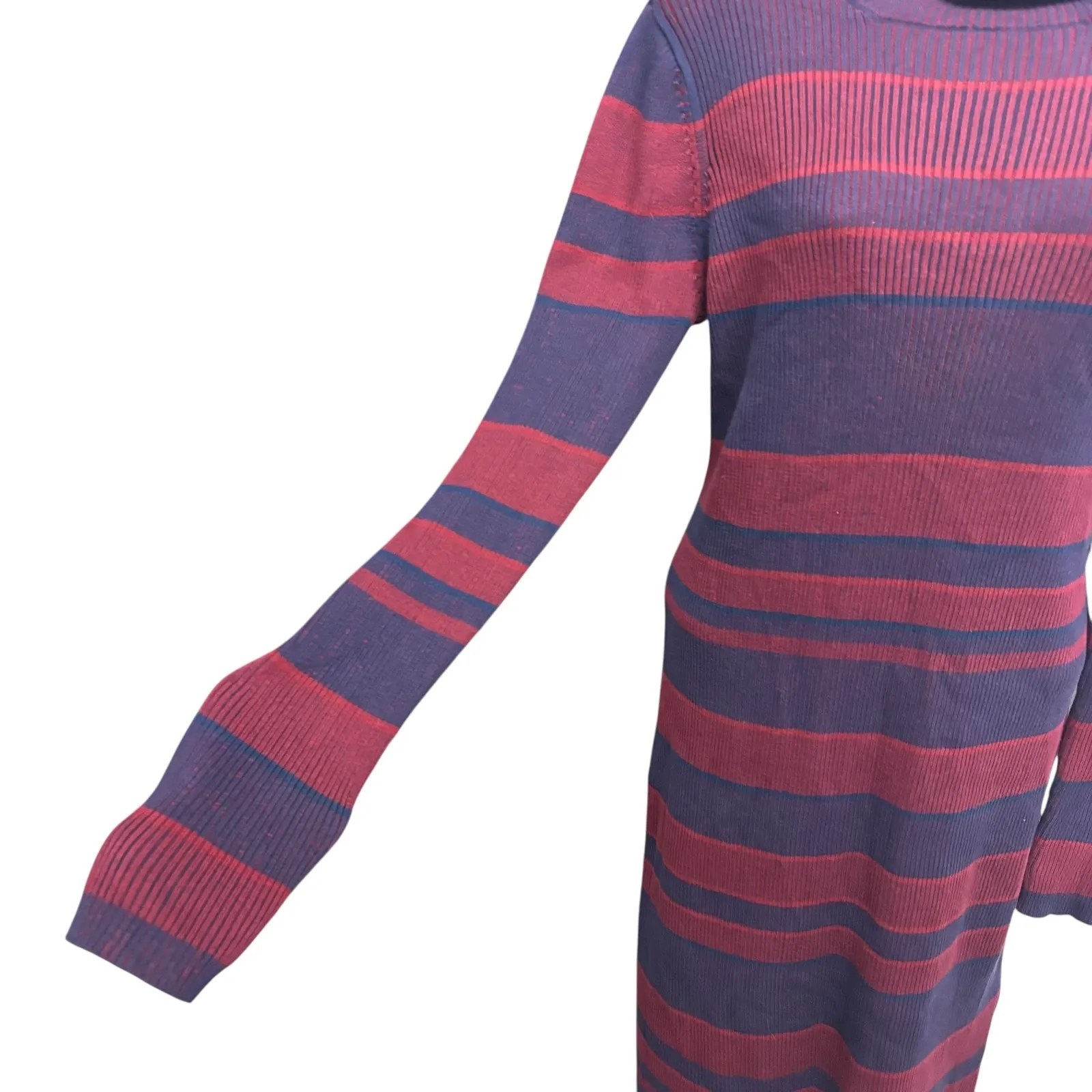 Just Fab Women's XL Striped Turtleneck Sweater Dress Burgundy Navy Long Sleeve - Image 4