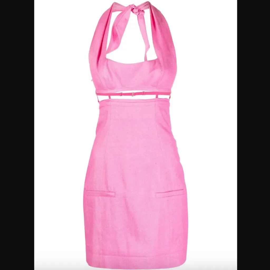 Jacquemus Le Splash Limao Pink Cutout Twill Halterneck Mini Dress FR 36 / US 4 - Image 2