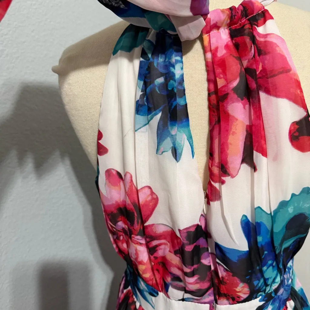 Eliza J Women Multicolor Floral Print Halter Maxi Prom Bridesmaid Dress Size 12 - Image 11