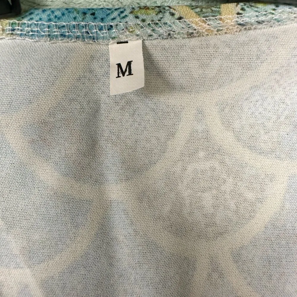 Boutique gold & teal boho embroidered lace vneck 3/4 sleeve pleated dress Size M - Image 6