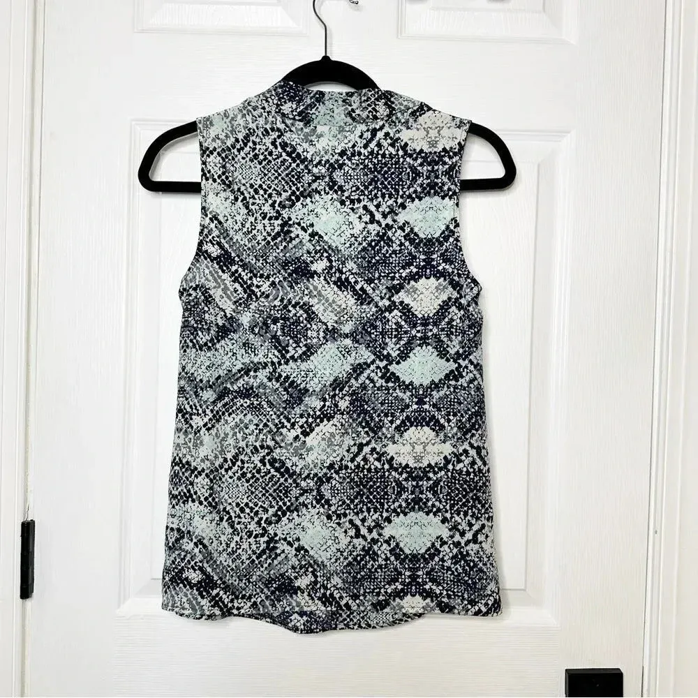 ANTONIO MELANI V-Neck Sleeveless Blue Snakeskin‎ Print Blouse 100% Silk Size XS - Image 4