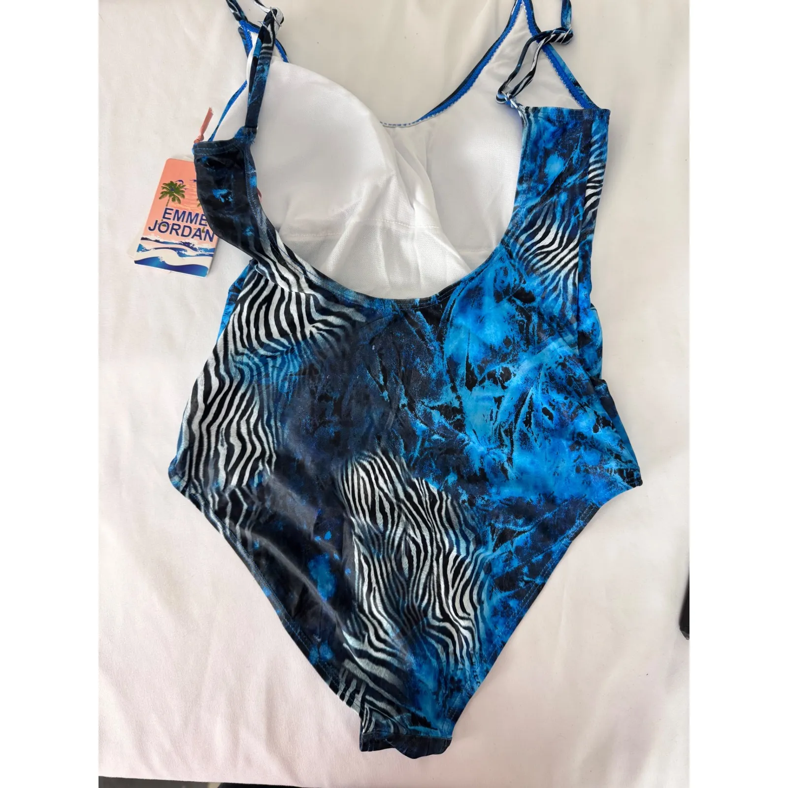 Emme Jordan One‎ Piece Swimsuit Cutout Zebra Print Blue Size S - Image 3