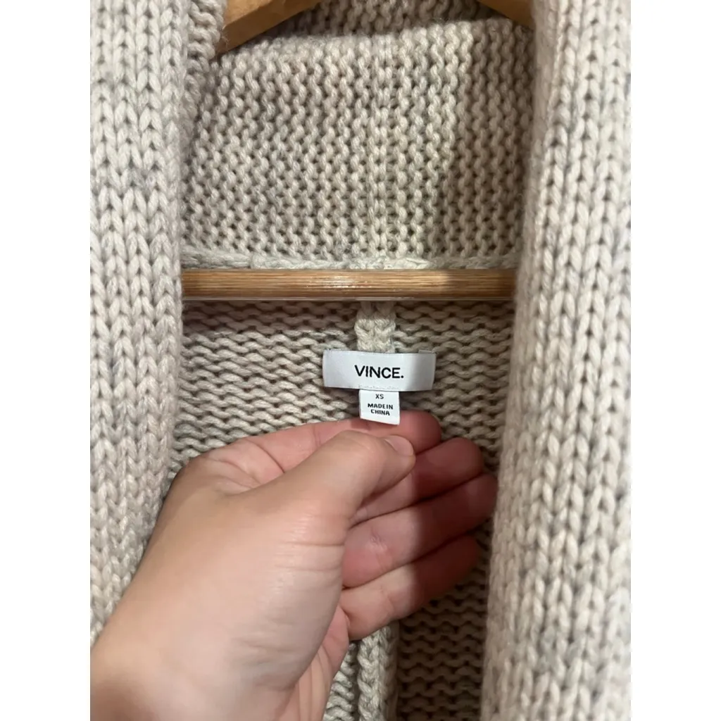 Vince Women’s Open Front Chunky Knit Cardigan Sweater Beige Longline Size XS - Image 6