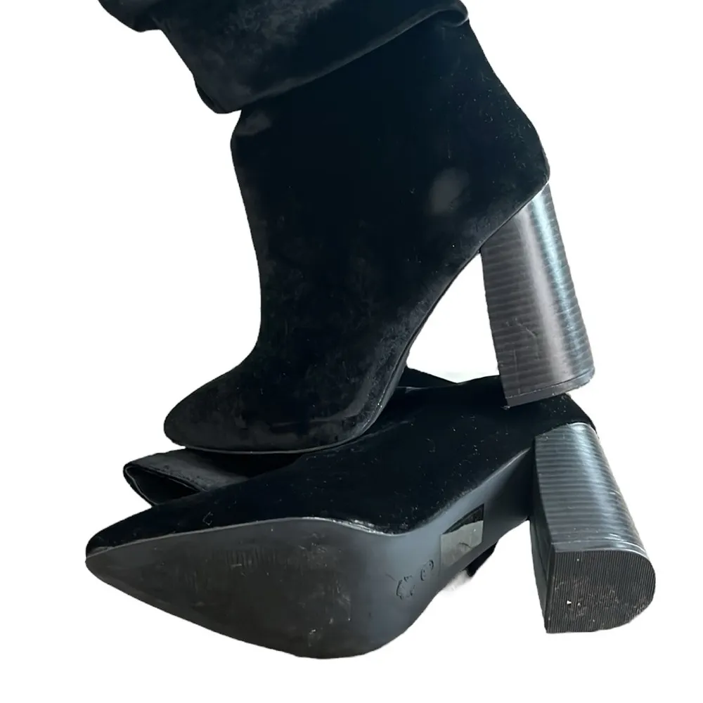 Shoe Republic LA Velvet Mid-Calf Boots Party Block Heels Fashion Pointed Toe - Image 5