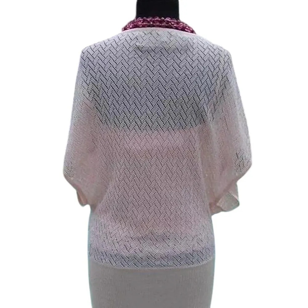 Cache Pink Knit Peek A Boo Faux Wrap Top New Metallic Kissed Plunging V NWT $118 - Image 11