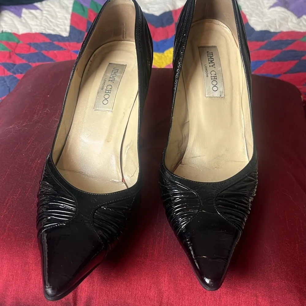 Jimmy Choo black Patent Leather Pointed
Toe Heels 3 1/2 inch sz 40 - Image 2