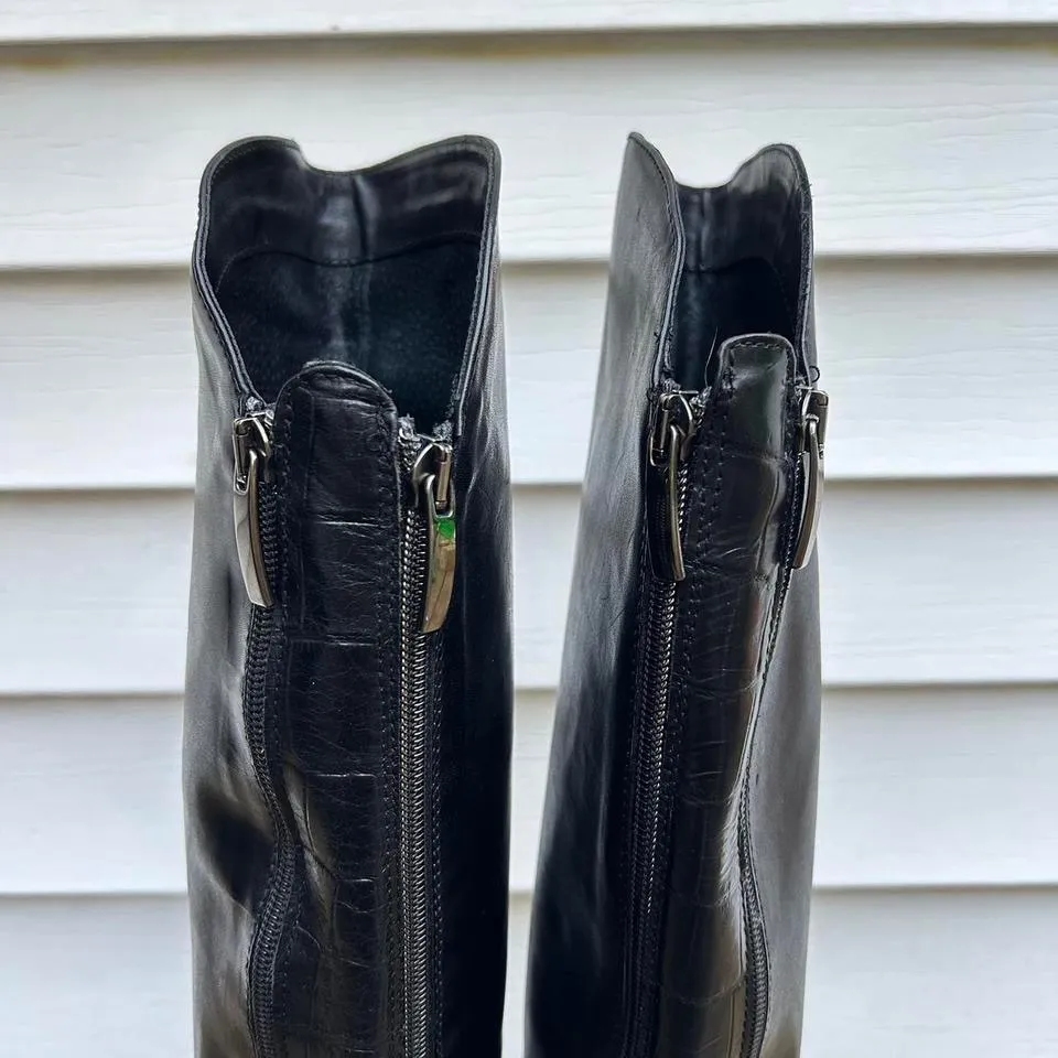 Black Emanuele Crasto Leather Knee High Boots Riding Boots w/ Dual Zipper Size 8 - Image 5