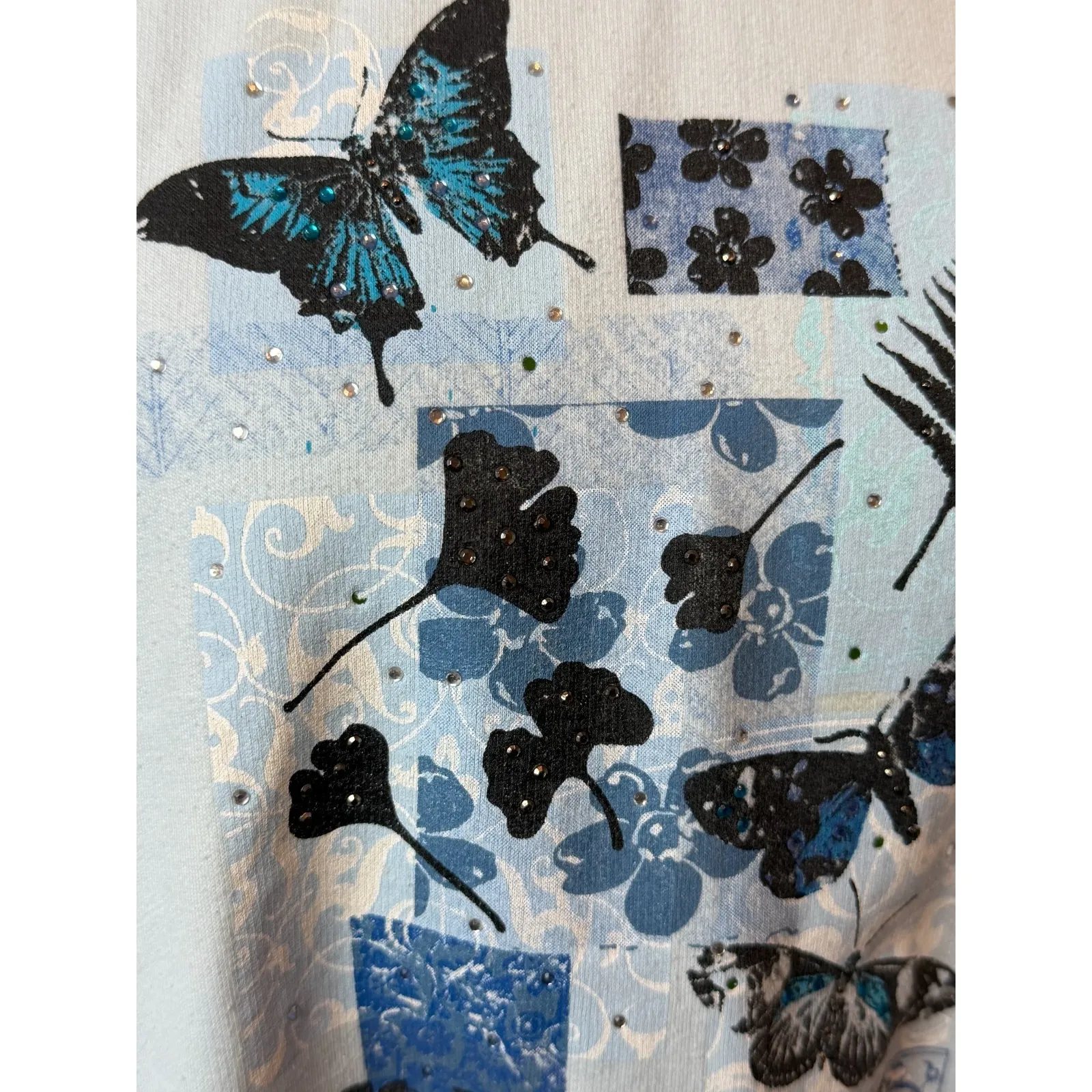 Top Stitch Morning Sun Sweatshirt XL Butterfly Granny Core Vintage cottage Bling Blue - Image 5