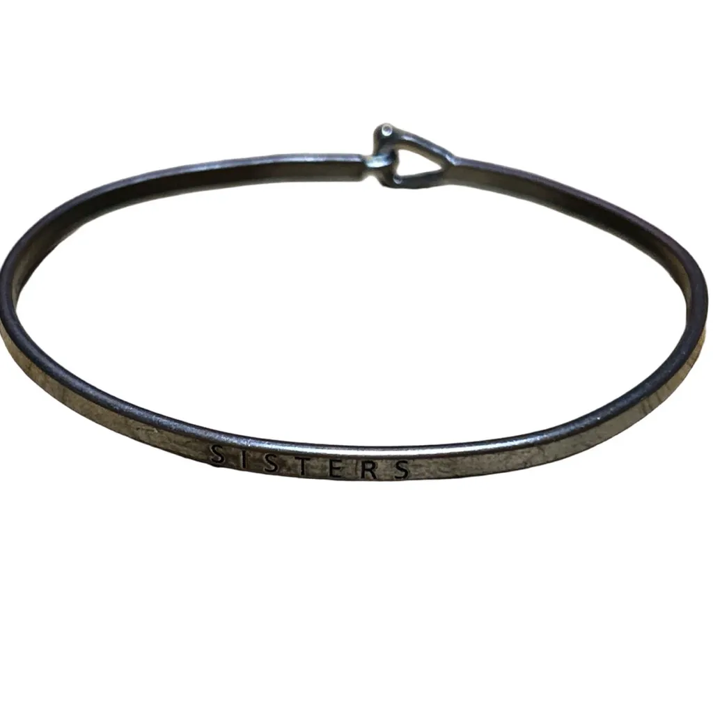 Women's SISTERS Silver Tone One Size Bangle Bracelet - Image 2