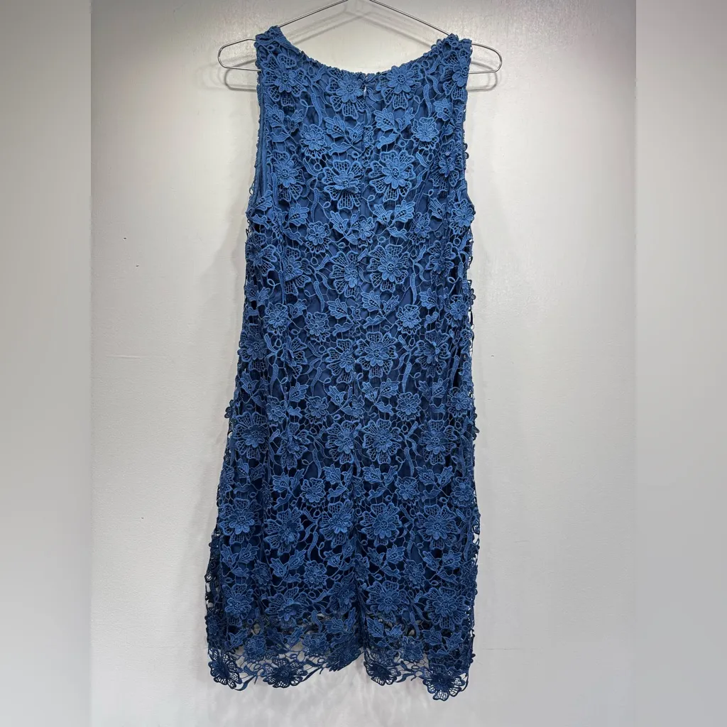 Blue 3D Floral Crochet Lace Sleeveless Shift Dress Wendy Bird Cottagecore Boho Size 12 - Image 6