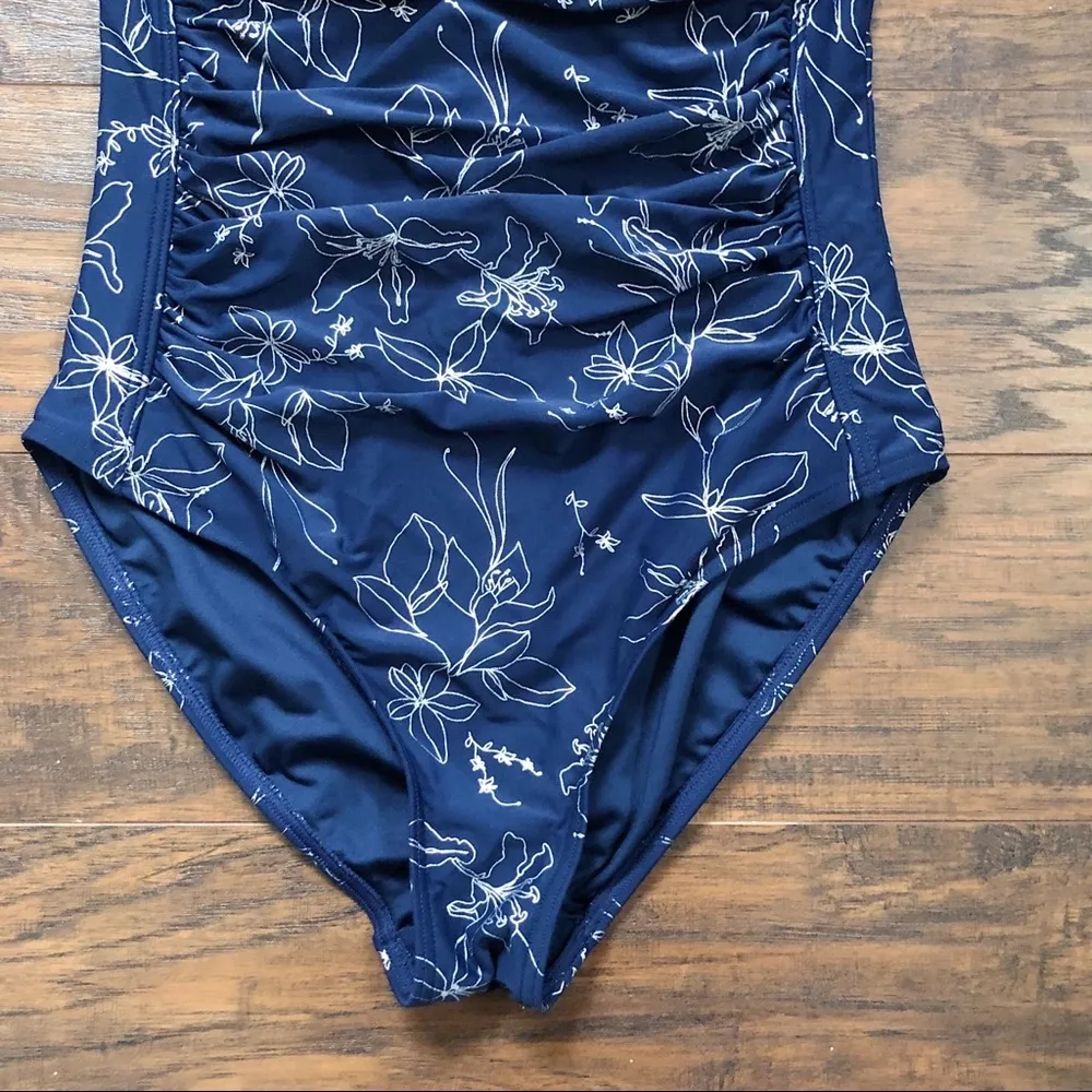 Niptuck Swim • Joanne one piece swimsuit Garden Line Foil navy silver floral Blue Size 4 - Image 7