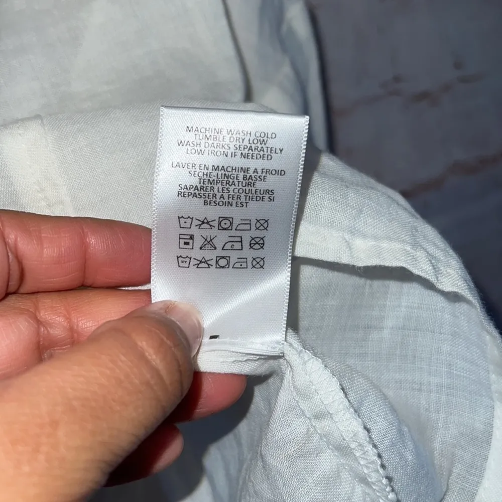 Eri + Ali Floral Applique cold shoulder blouse loose fit SP petite cream linen - Image 6