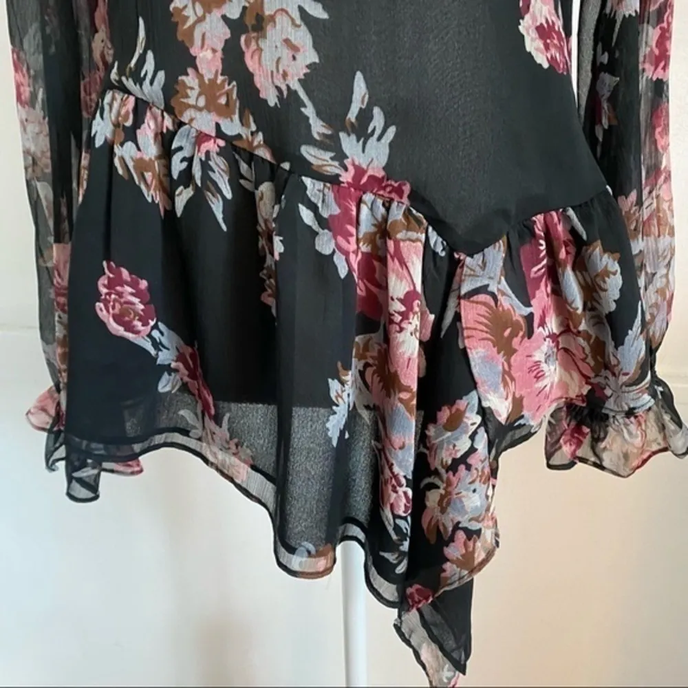 Walter Baker • Black Pink Floral Ruffle Maribel Blouse - Image 4