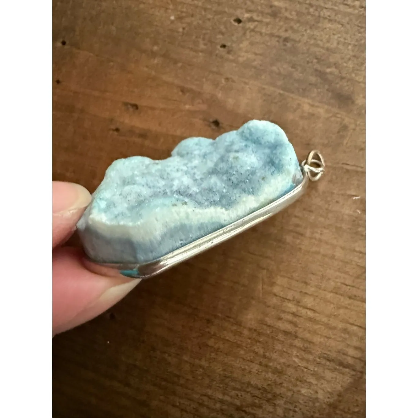 Large Raw Blue Larimar Necklace Pendant - Image 10