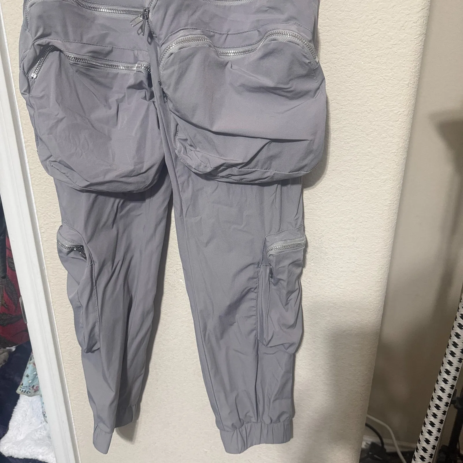 American Bazi Gray Cargo Pants Parachute baggy Punk Grunge womens sz L utility - Image 3