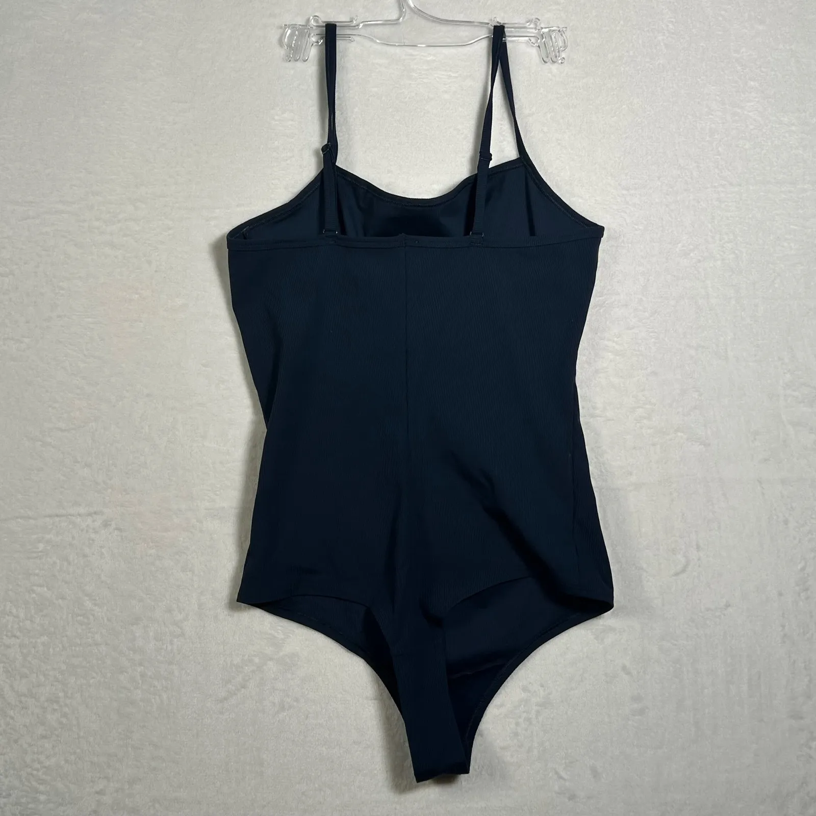 SPANX Navy Ribbed Square Neck Spaghetti Strap Bodysuit Tank Top Women's M - Image 2