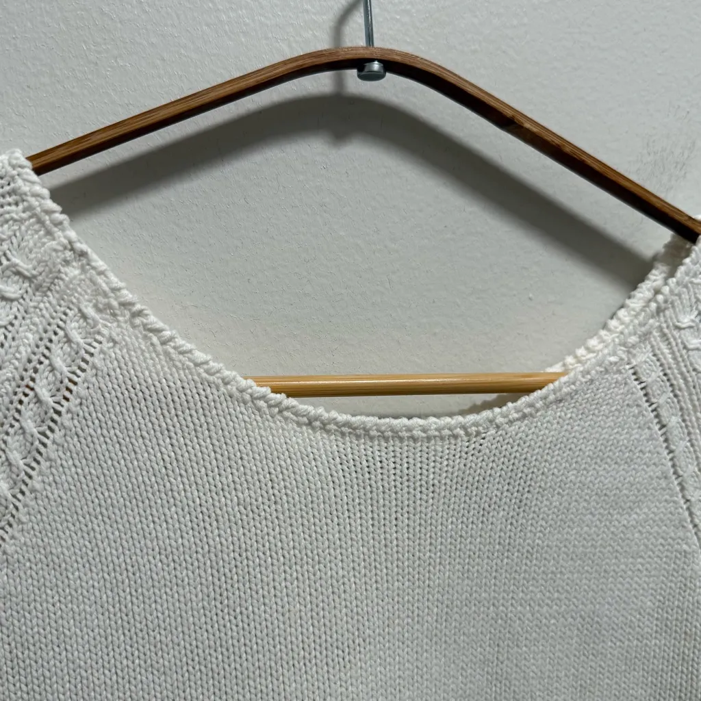 Vintage Cottagecore white knit sweater top cotton doen bohemian small medium - Image 9