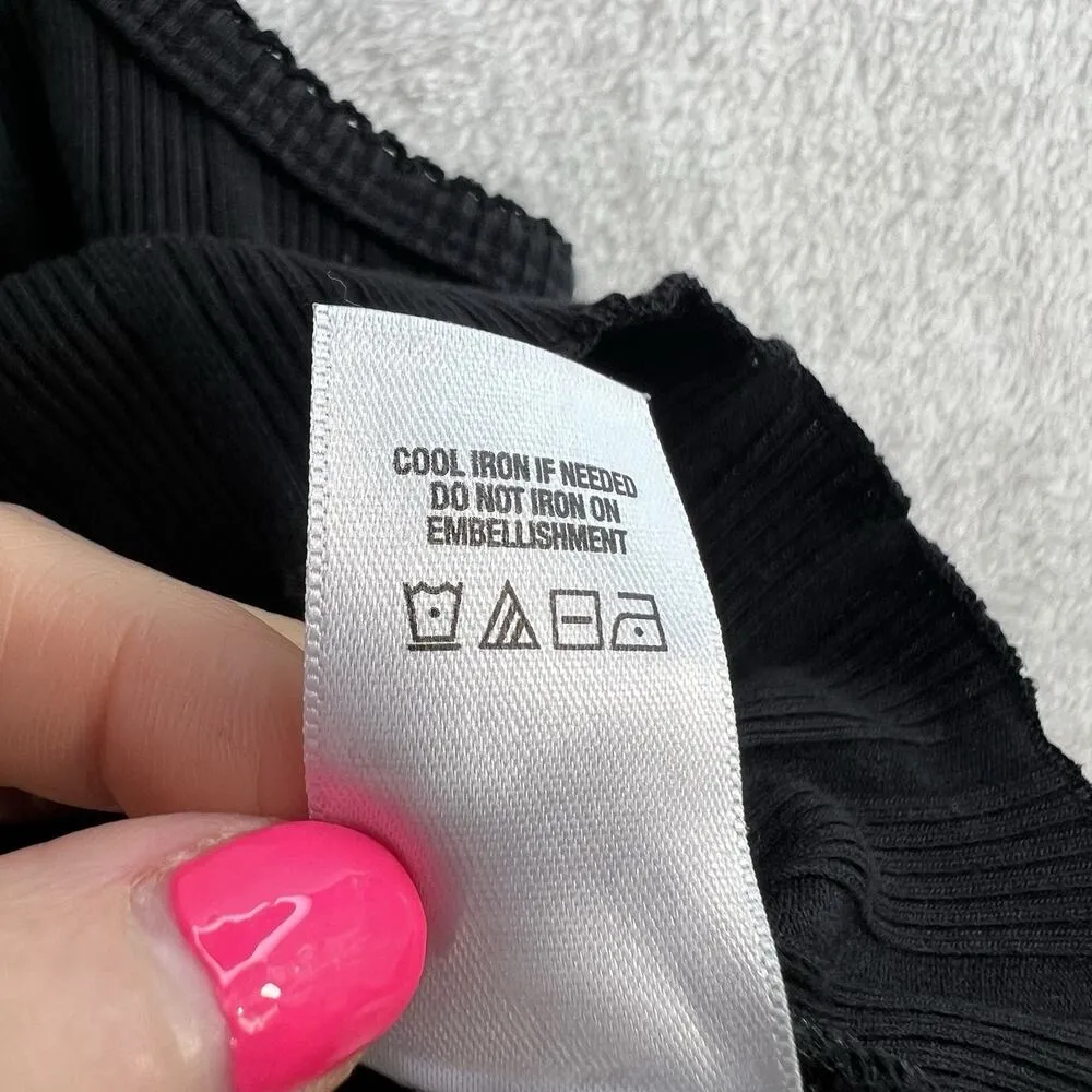 Aeropostale L Ribbed High Neck Cropped Cami Top Lettuce Hem Grunge Whimsy Goth - Image 6