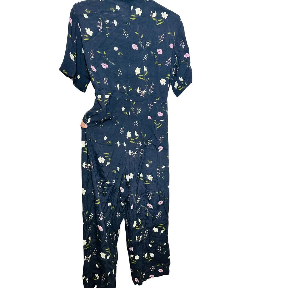 THAKOON COLLECTIVE Black Floral Print Tie Waist Collar Button Front Jumpsuit 10 - Image 7