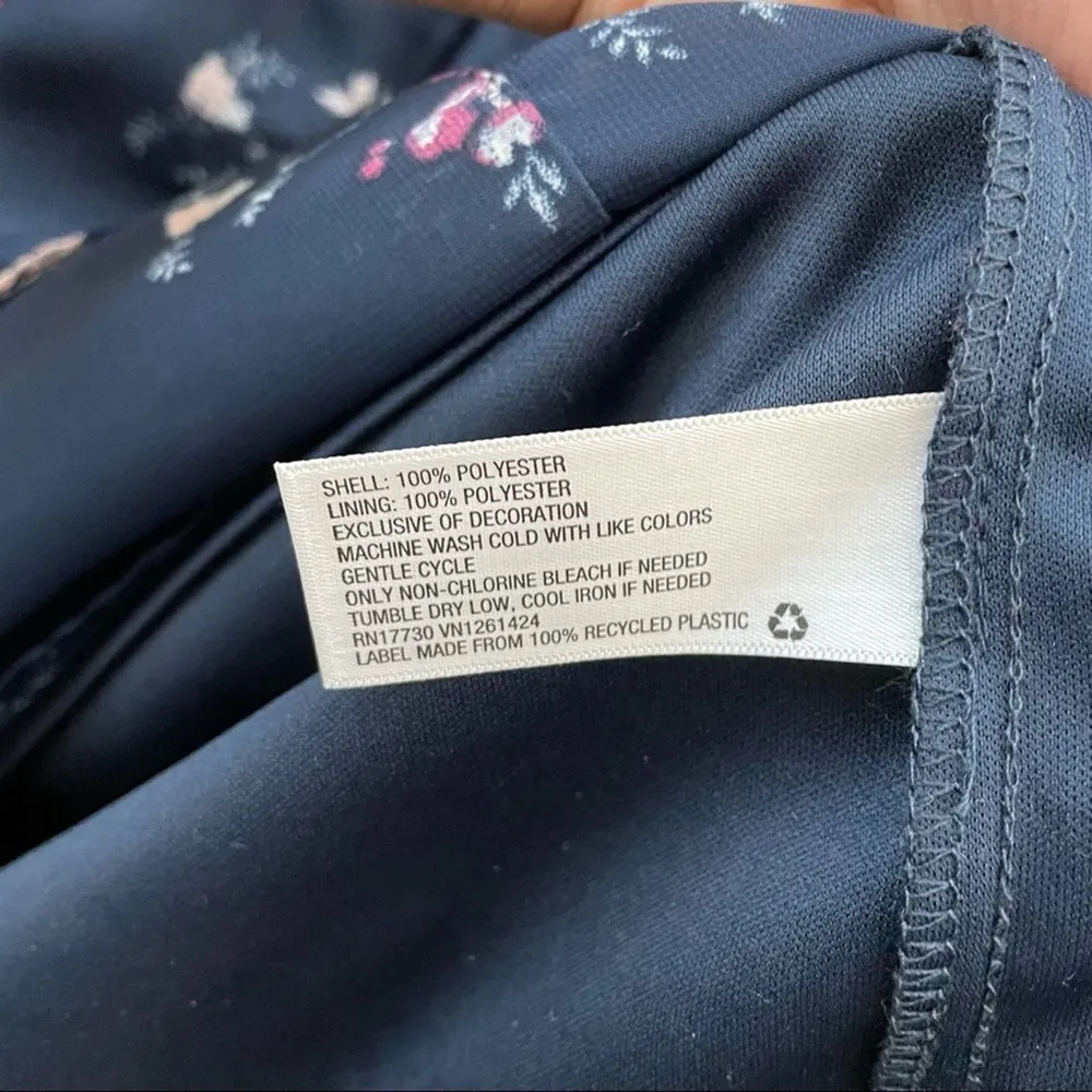 Xhilaration Navy Floral Ruffle MIDI Dress Long Sleeve Pink S - Image 8