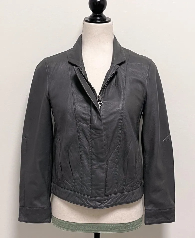 Zadig and Voltaire Gray Leather Leah Moto Jacket Medium Zip Up Lined RUNS SMALL - Image 1