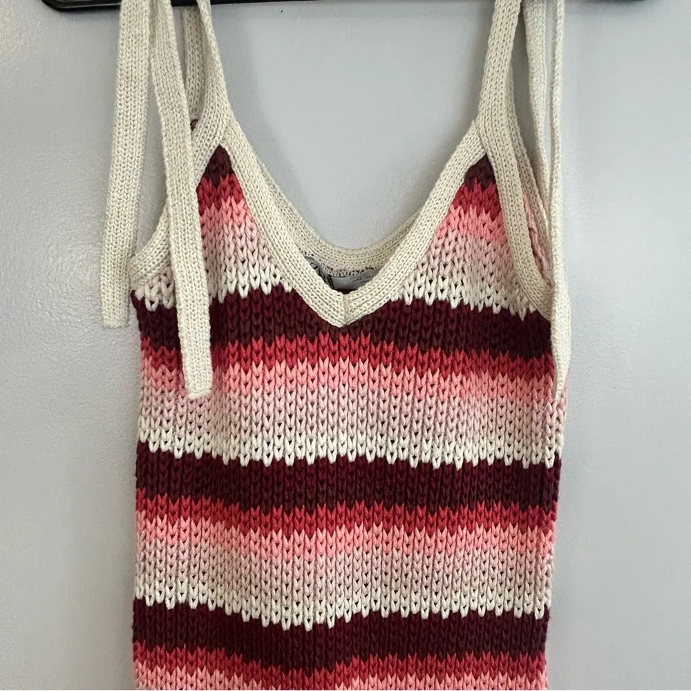 NWT Zara Striped Crochet Sleeveless Knit Midi Dress Cream/Pink/Maroon Size Small - Image 3