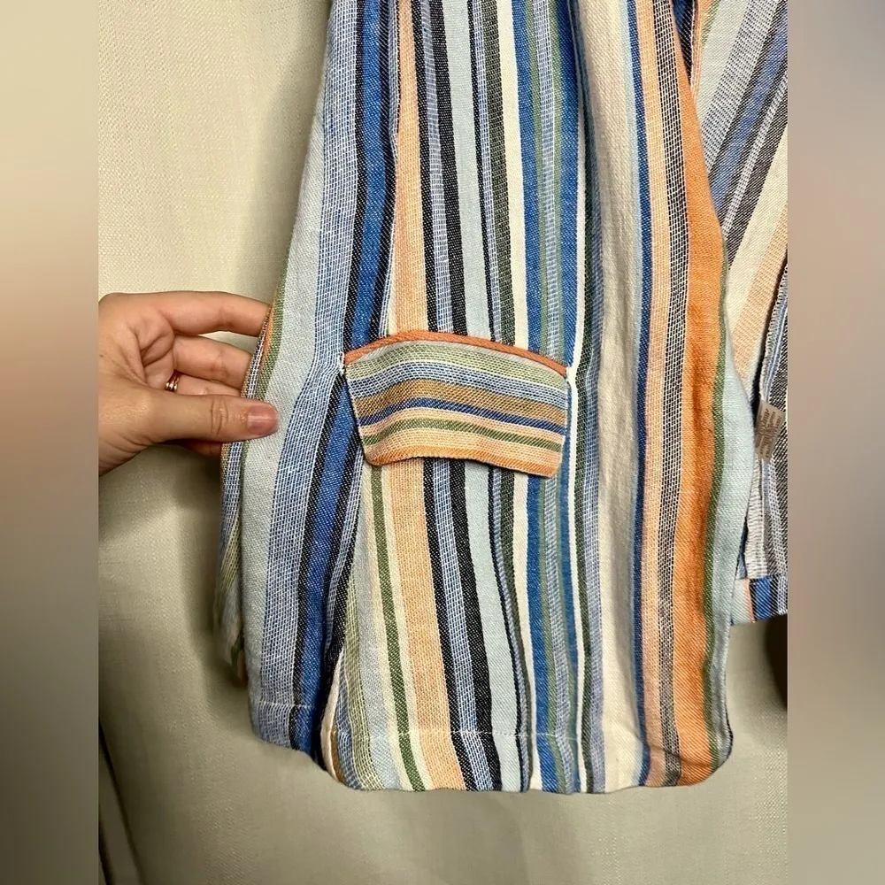 Caslon Linen Blue and Coral Striped Boyfriend Blazer XS - Image 6