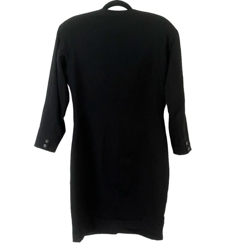 Pearl C Black 100% Pure Wool Long V Neck Button Front Vintage Blazer Jacket Sz 8 - Image 2