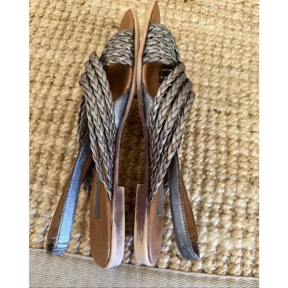 Calico Metallic Woven Leather Slingback Sandals Women’s Size (укажи свой) Square Silver - Image 4