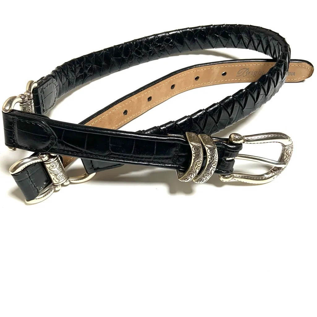 Brighton Horsebit Old Money Black Croc Print Belt Silver Western Style - Image 7