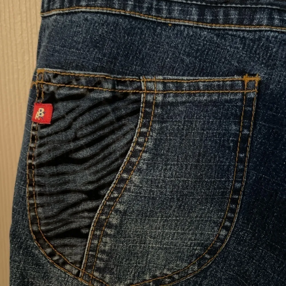 Americana Blues Y2K wide leg jeans with blue & black velvet zebra detail. Size 10 - Image 8