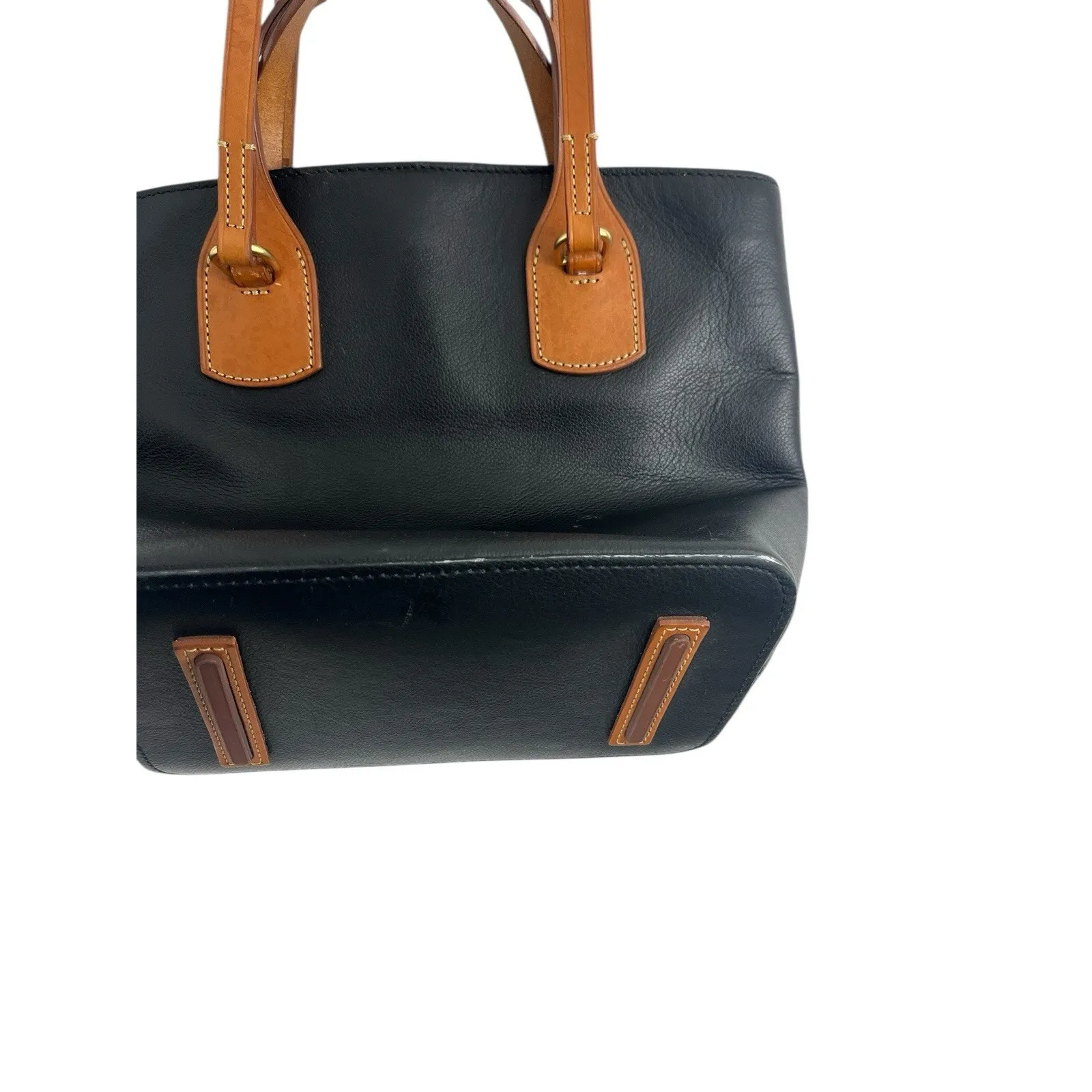 Dooney & Bourke Florentino Black Medium Tote Purse Bag Tassels Brown Leather - Image 6