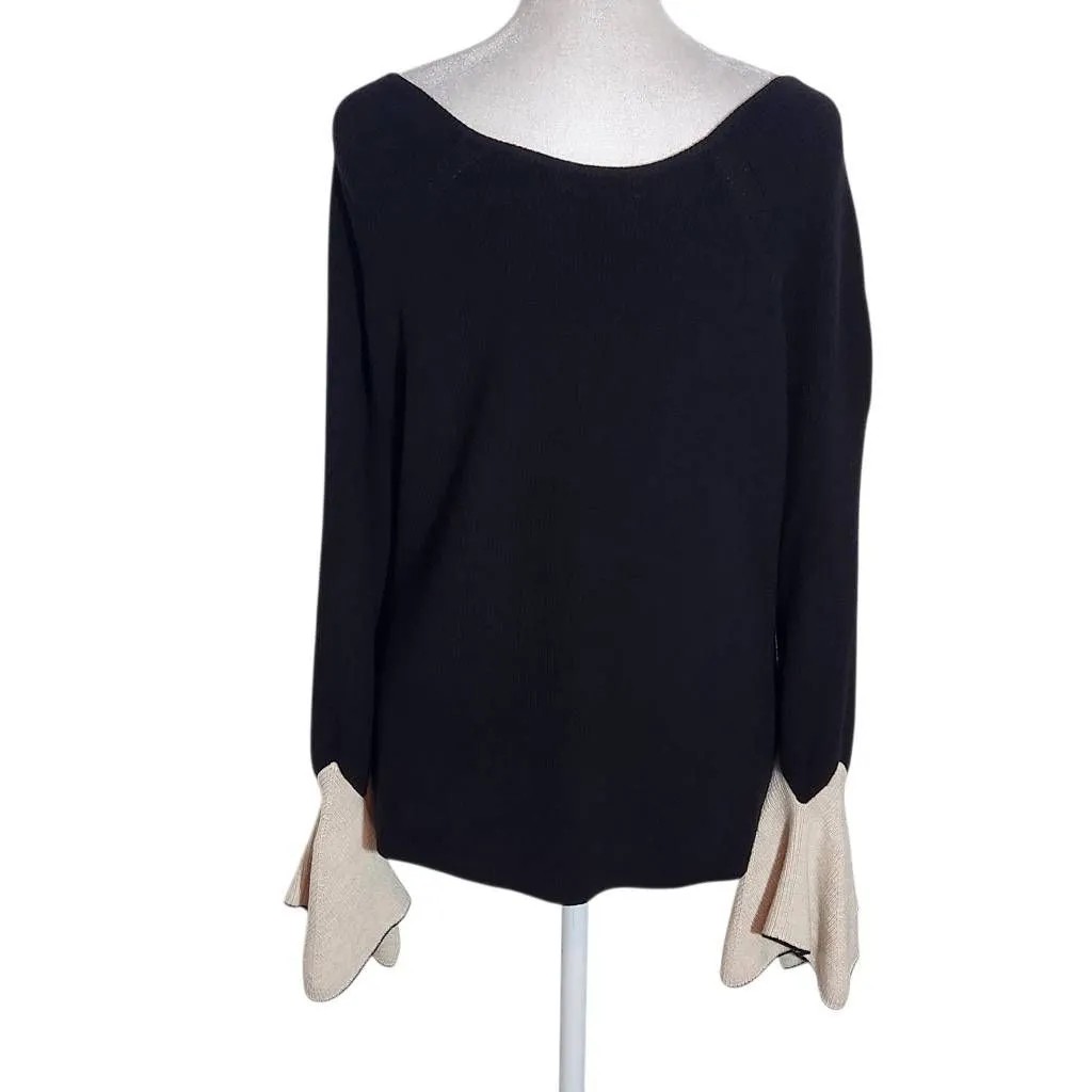 Nic + Zoe Black Sweater with Cream Bell Sleeves Size Large Black and Cream Sweat - Image 3