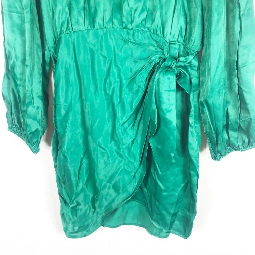 Zara Green Satin Mock Neck Faux Wrap Mini Dress Small Long Sleeve 1165/259 - Image 10
