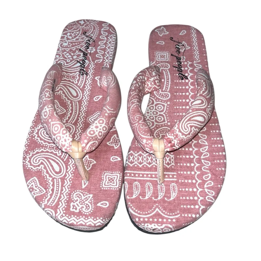 Free People Pink Bandana Print Flip Flops - Image 3