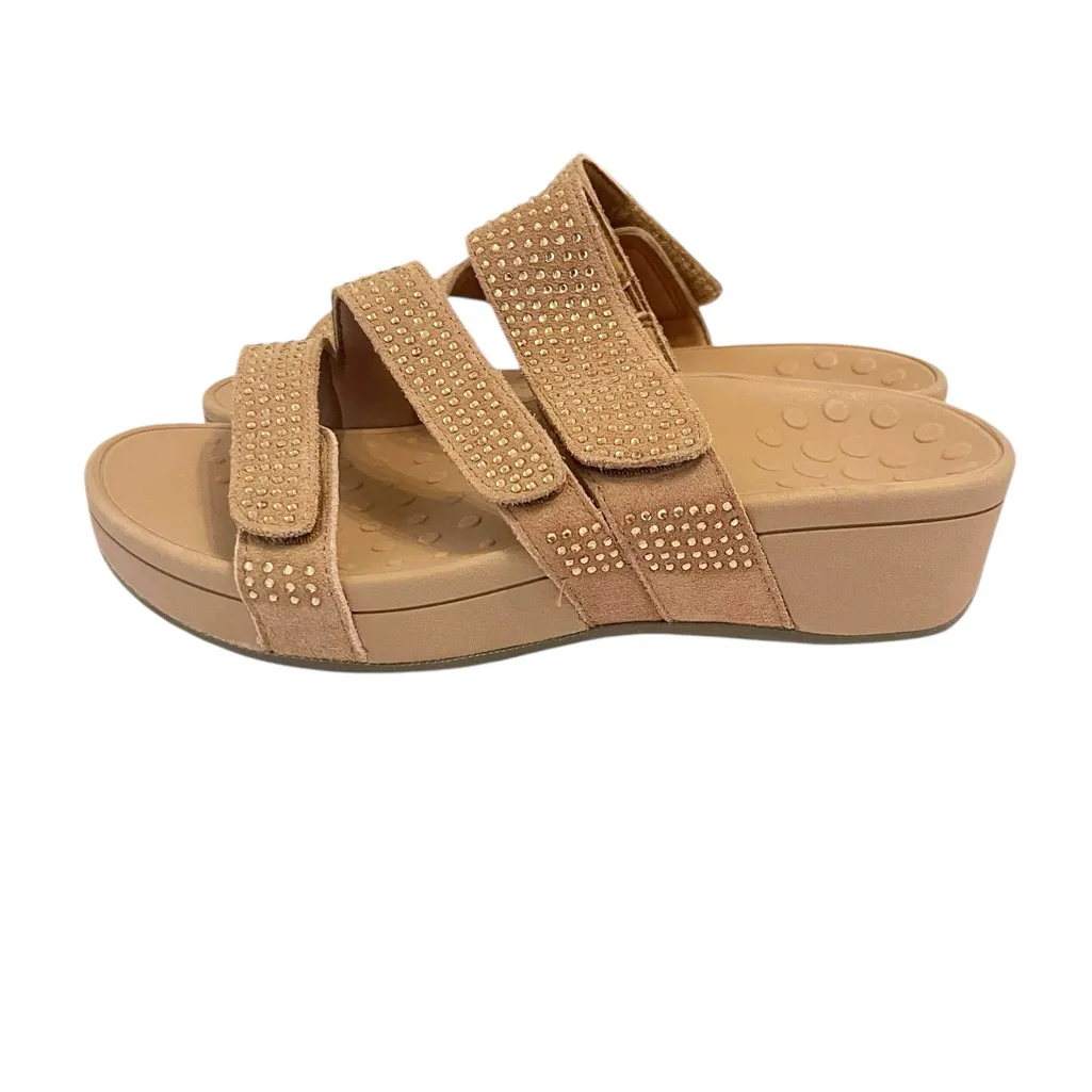 Vionic Women’s Tan Pacific Alexis Platform Suede Strap Rhinestone Sandals 7 - Image 3