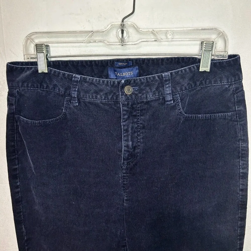 Talbots Heritage Corduroy High Waist Ankle Pants Navy Blue Sz 10 (32x25) - Image 2