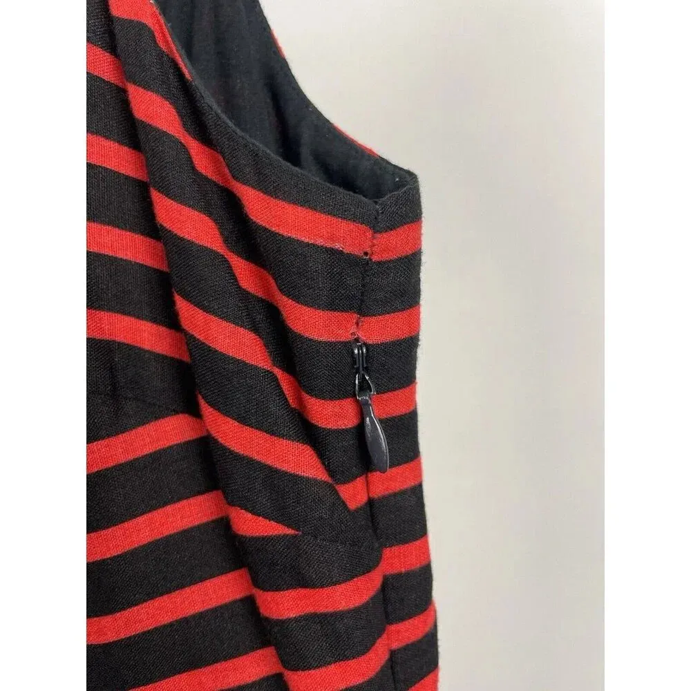 J. Crew Red Black Sleeveless Derby Striped Linen Blend‎ Cocktail Dress Size 0 - Image 3