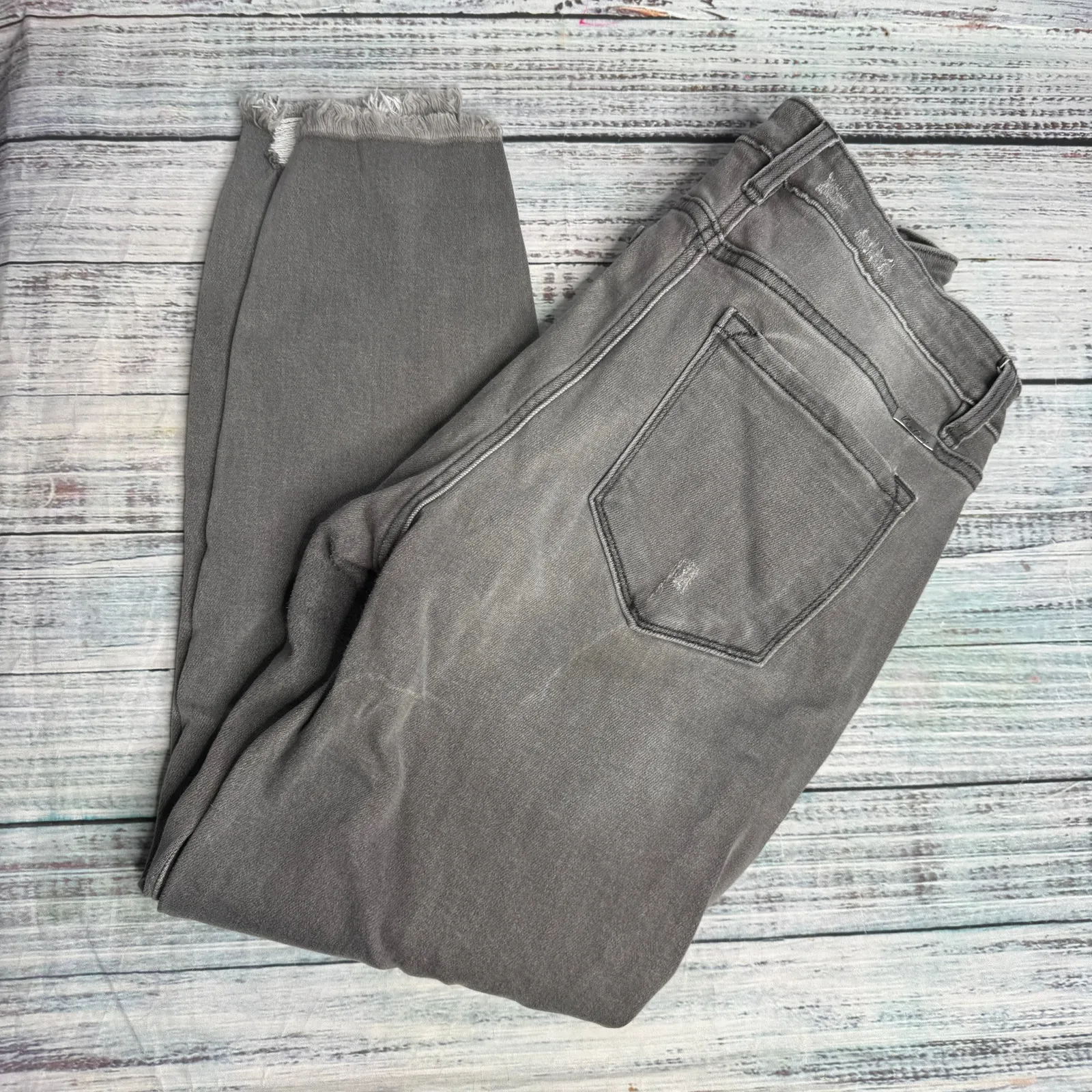 KanCan Gray Distressed Skinny Jeans Size 13/30 Raw Hem Stretch - Image 4