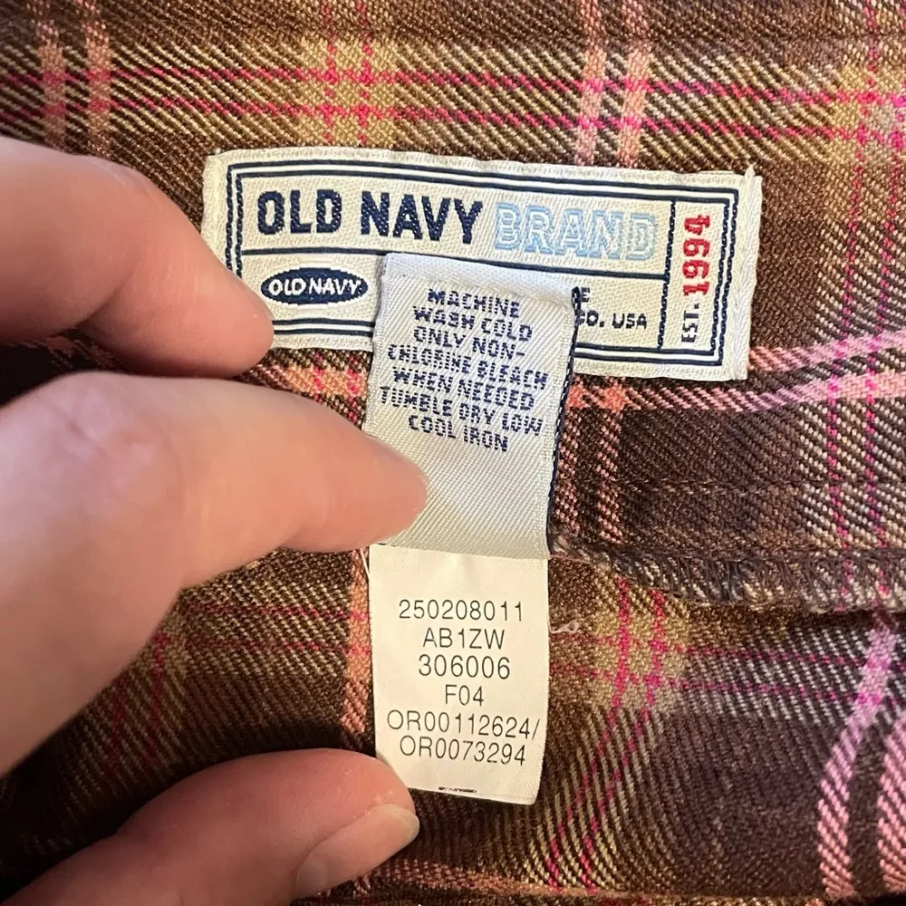 Y2K Vintage Brown Pink Plaid Mini Skirt Old Navy Low Rise Pleated Preppy 2000s - Image 7